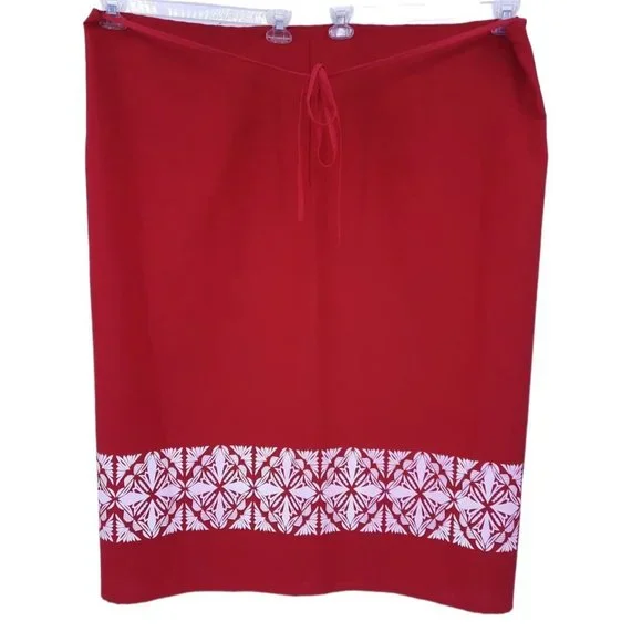 VTG 80s Red Hawaiian Puff Sleeve Square Neck Blouse Wrap Skirt Set Plus Size 5X - Picture 10 of 11